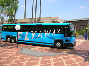 The FlyAway to LAX arrives at Union Station